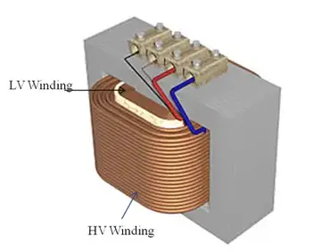 Step-Down Transformer: High Voltage (HV) to Low Voltage (LV)