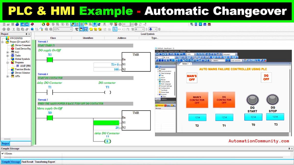 PLC & HMI Example - Automatic Changeover between Mains and Generator Supply