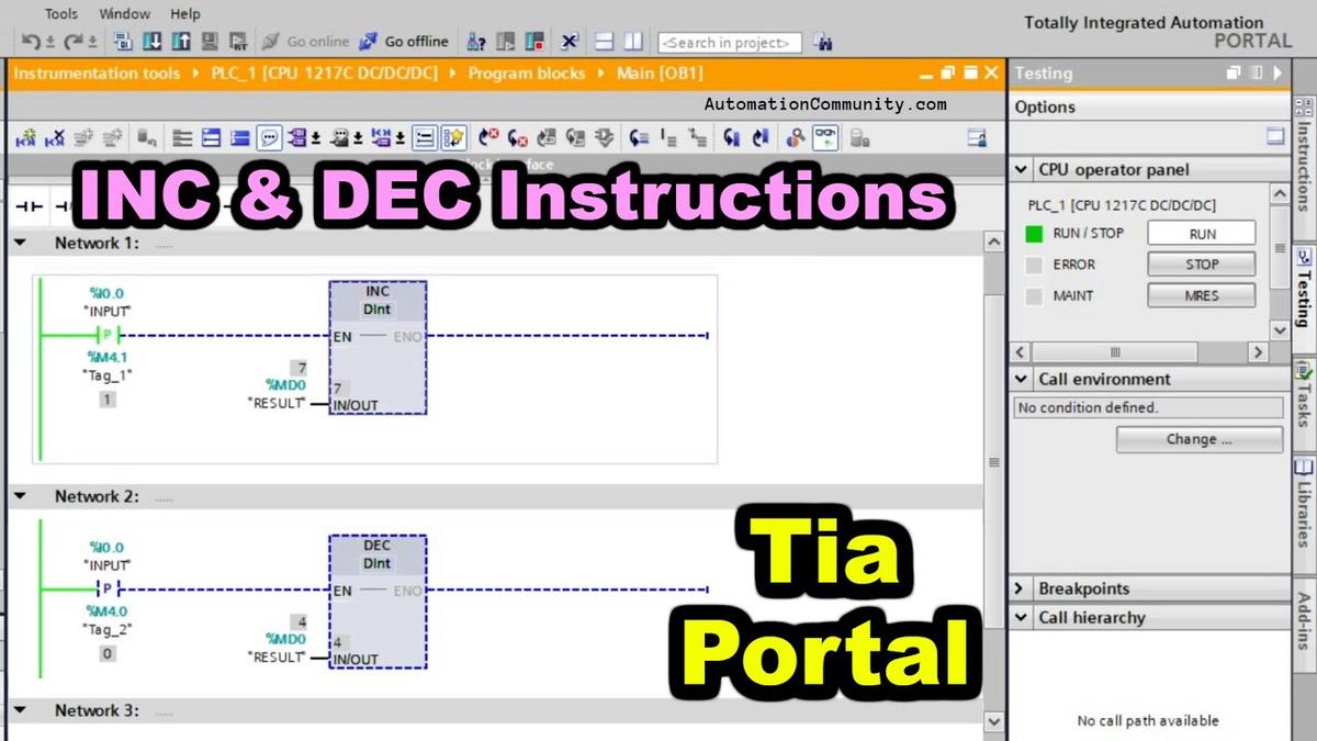 'Video thumbnail for Siemens PLC Programming Online Training - INC and DEC Instructions'
