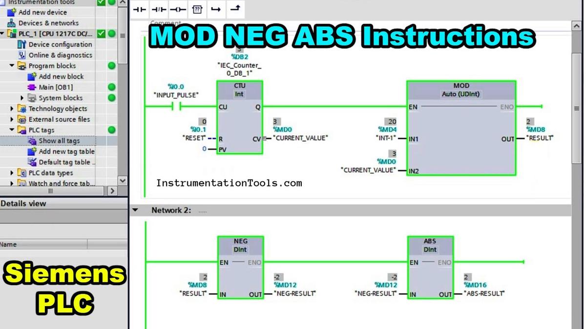 'Video thumbnail for Basics of Siemens PLC Programming - MOD NEG ABS Instructions'