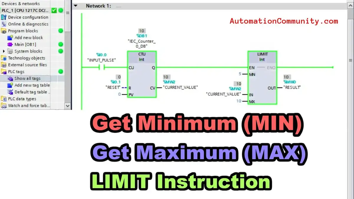 'Video thumbnail for Get Minimum (MIN), Get Maximum (MAX), LIMIT instructions in PLC'