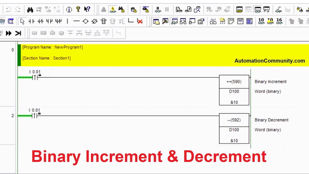 Binary Increment And Decrement Instructions - Omron PLC Programming