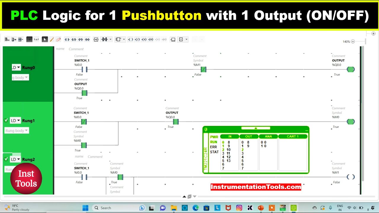 PLC Push Button ON OFF  (1 Pushbutton START or STOP 1 Output)
