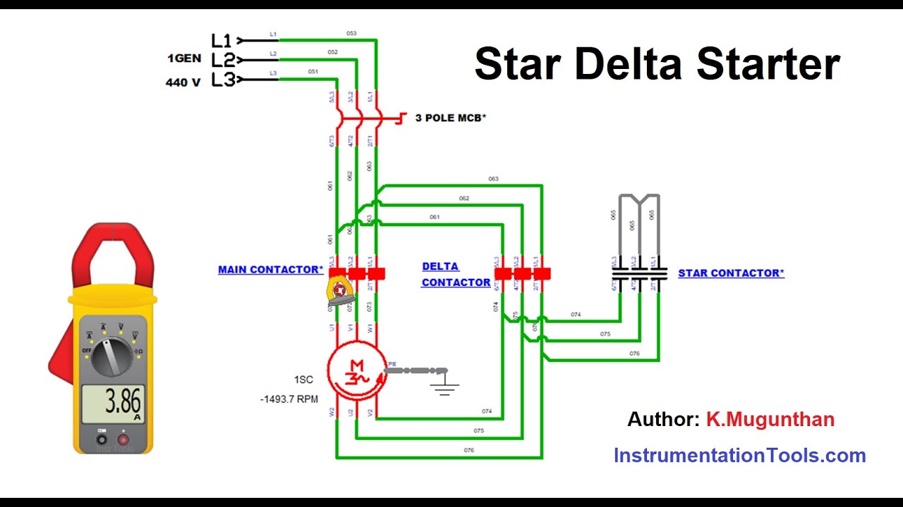 Star Delta Motor Starter Animation - Power and Control Circuit Diagram