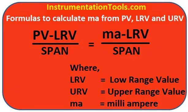 Formulas to calculate mA from PV