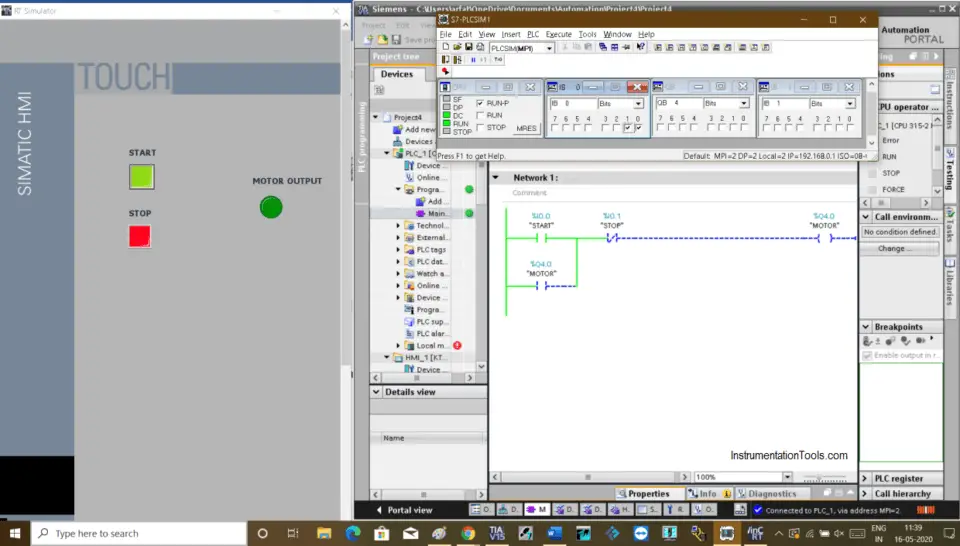 Configuration of Input and Output Tags in Siemens Scada and PLC