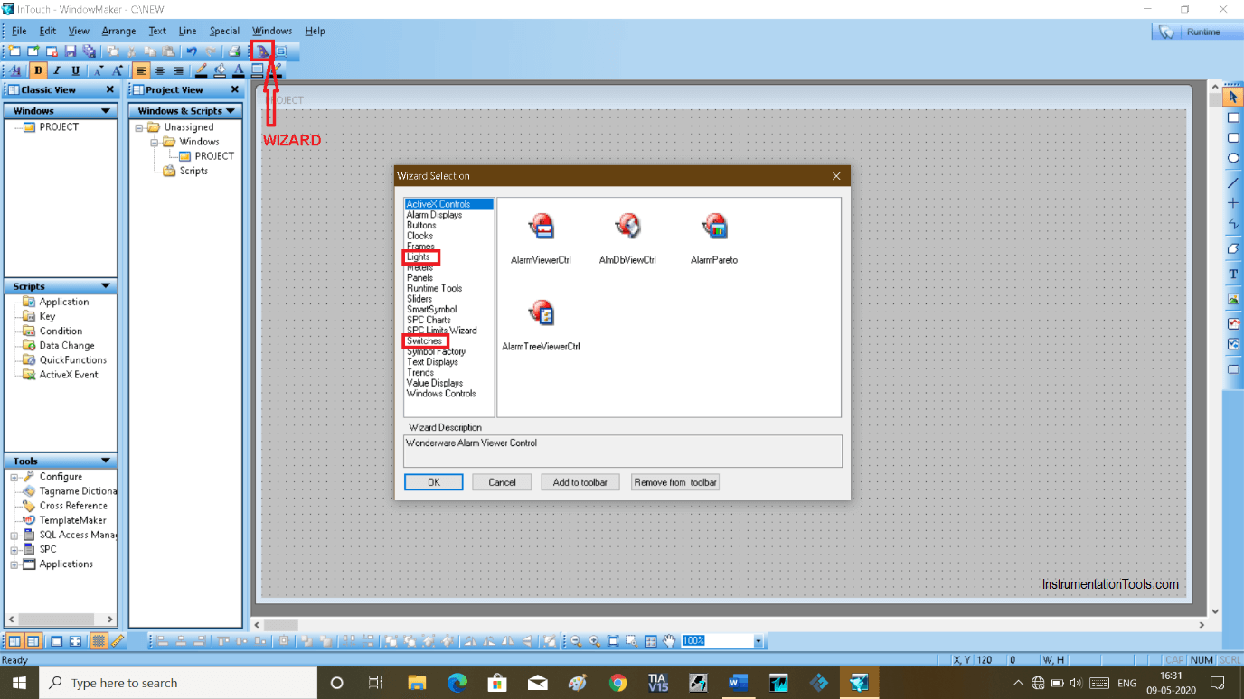 Wizard Selection in InTouch Scada