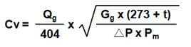 CV Value Formula for Gas & Non Choked Flow