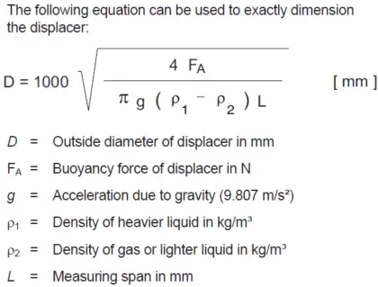 Displacer Level Formula