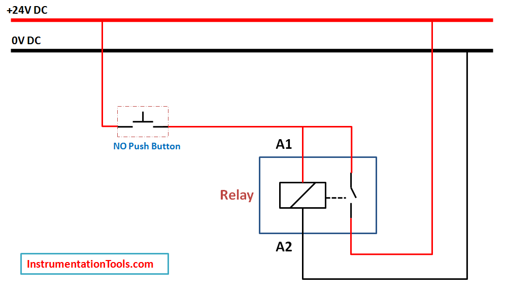 Relay Latching Circuit using Push Button Instrumentation Tools