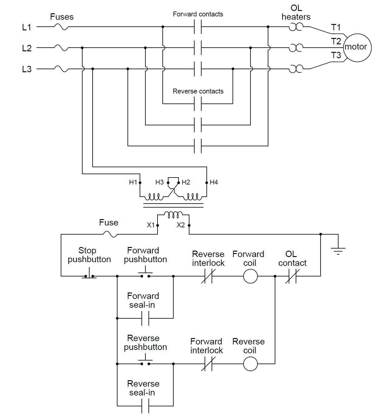 480V 3 Phase Reversing Motor Starter Wiring Diagram from instrumentationtools.com