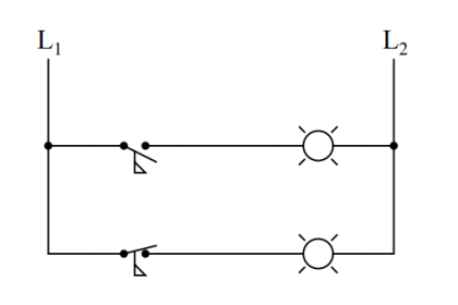 Identify which lamp in the following ladder-logic diagram