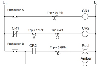 statuses of all lamps and relay coils in the circuit