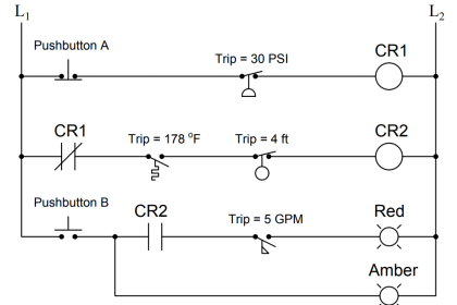 statuses of all lamps and relay coils in the circuit