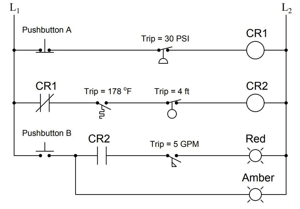 statuses of all lamps and relay coils in the circuit