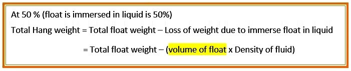 Displacer Level Transmitter Formula at 50 % weight