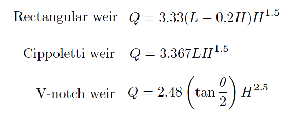 weir flow meter formula