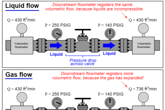 volumetric flow measurement for liquids versus gases