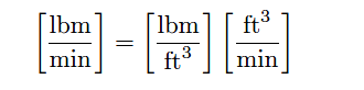 volumetric flow rate in cubic feet per minute