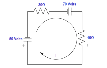 Using Kirchhoff’s Voltage Law to find Current with Multiple Battery Sources