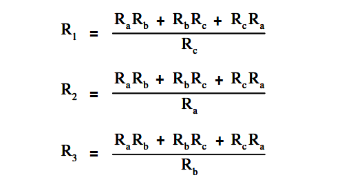 Y - ∆ Equivalent of Resistor network formula