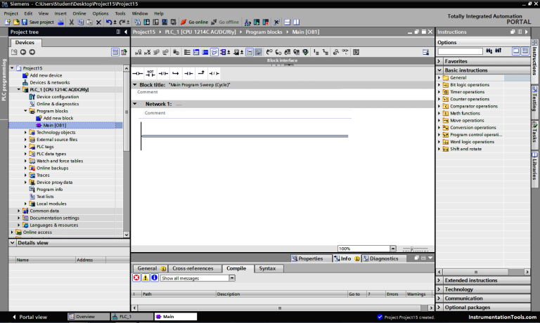 Siemens S7 1200 PLC configuration in TIA Portal - Inst Tools