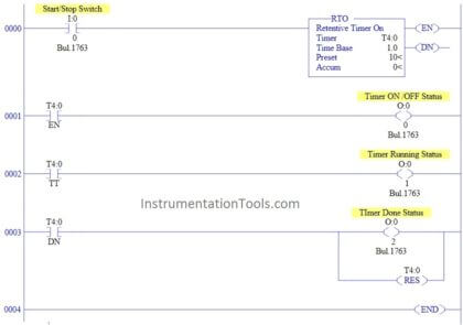 Retentive ON delay timer using PLC Logic