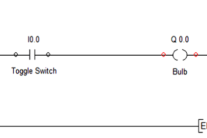 Draw a ladder logic to switch ON-OFF a bulb using a toggle switch