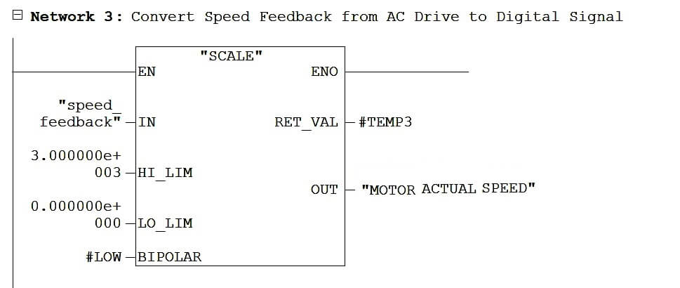 Ladder Logic to Convert Speed Feedback from Drive