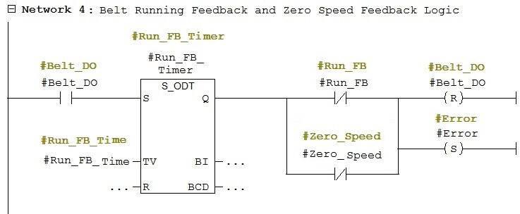 Belt Running Feedback and Zero Speed Feedback in PLC Logic