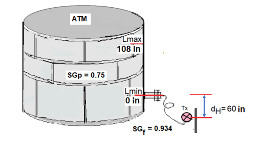Remote Capillary Level Transmitter Mounted below the Zero Level