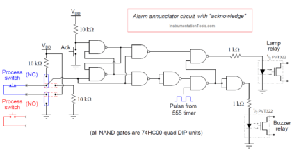 Alarm annunciator circuit with acknowledge