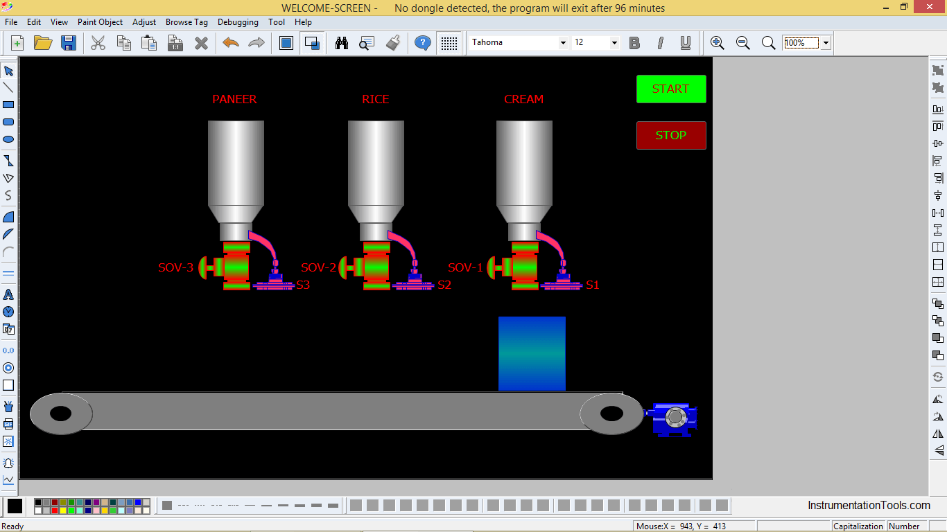 HMI screen for operator