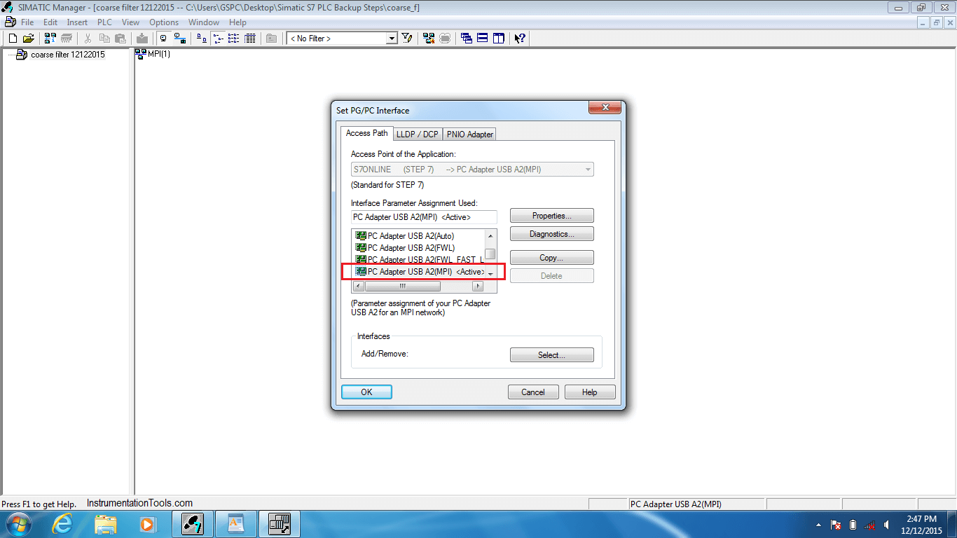 PC Interface in Simatic Manager PLC