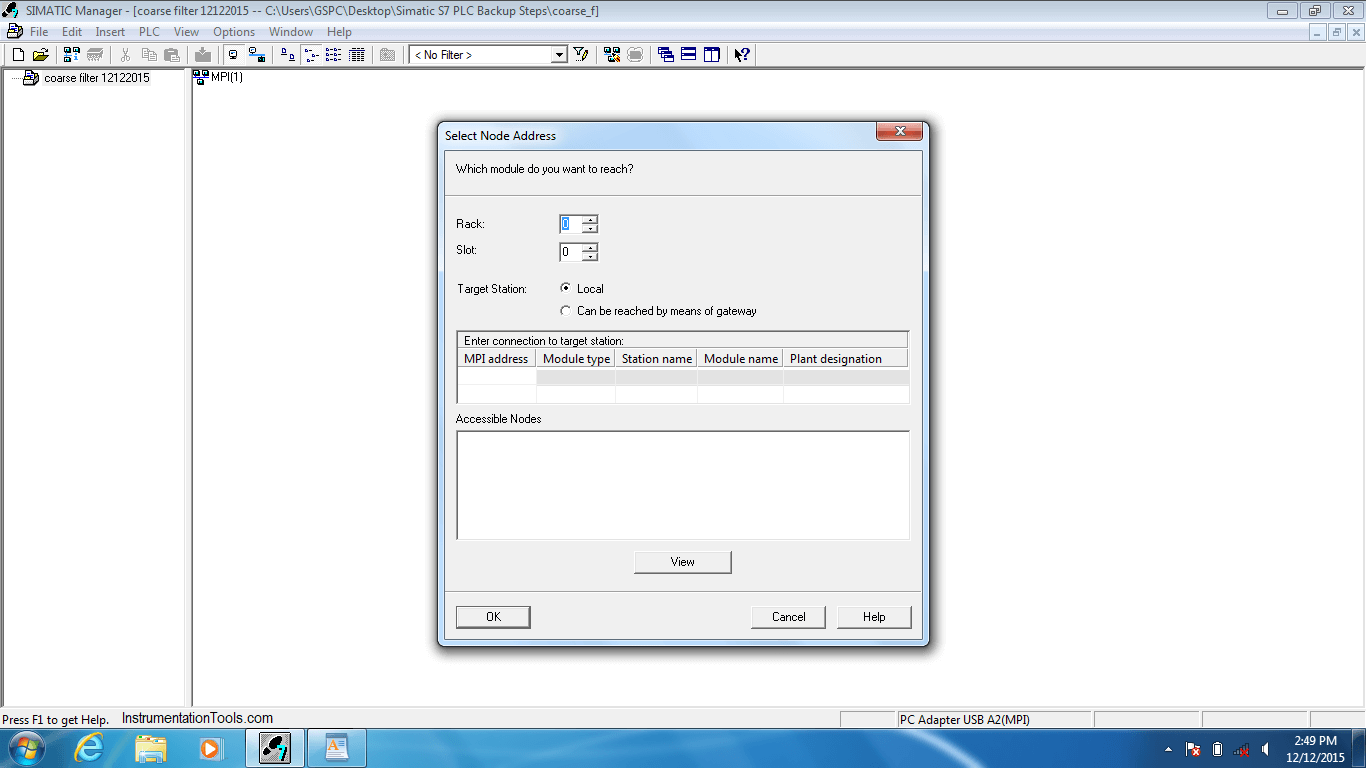 Select Node Address in S7 PLC