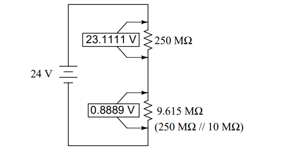 Voltage divider with resistance values