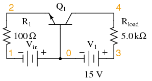 Common-base circuit for DC SPICE analysis.