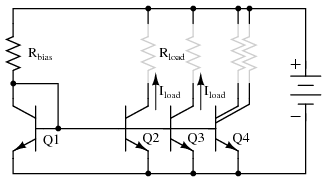 Multiple current mirrors using Transistors