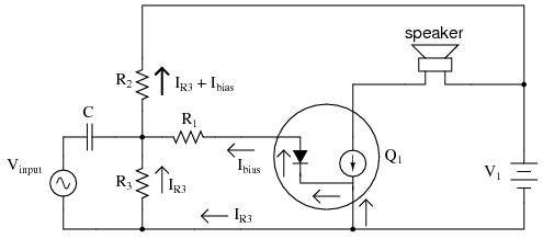 Diode transistor model shows loading of voltage divider