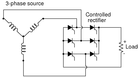Three-phase bridge SCR control of load