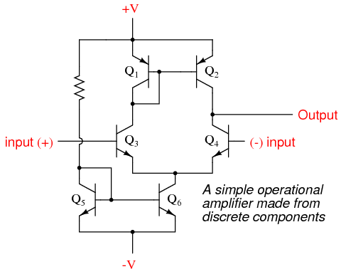 A simple operational amplifier made from discrete components