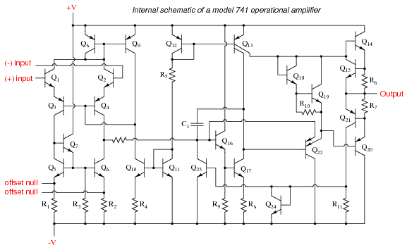 internal schematic diagram for a model 741 op-amp