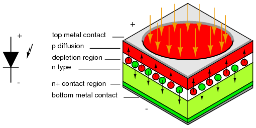 Photodiode: Schematic symbol and cross section.