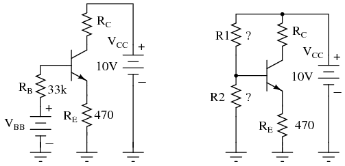 Emitter-bias example converted to voltage divider bias.
