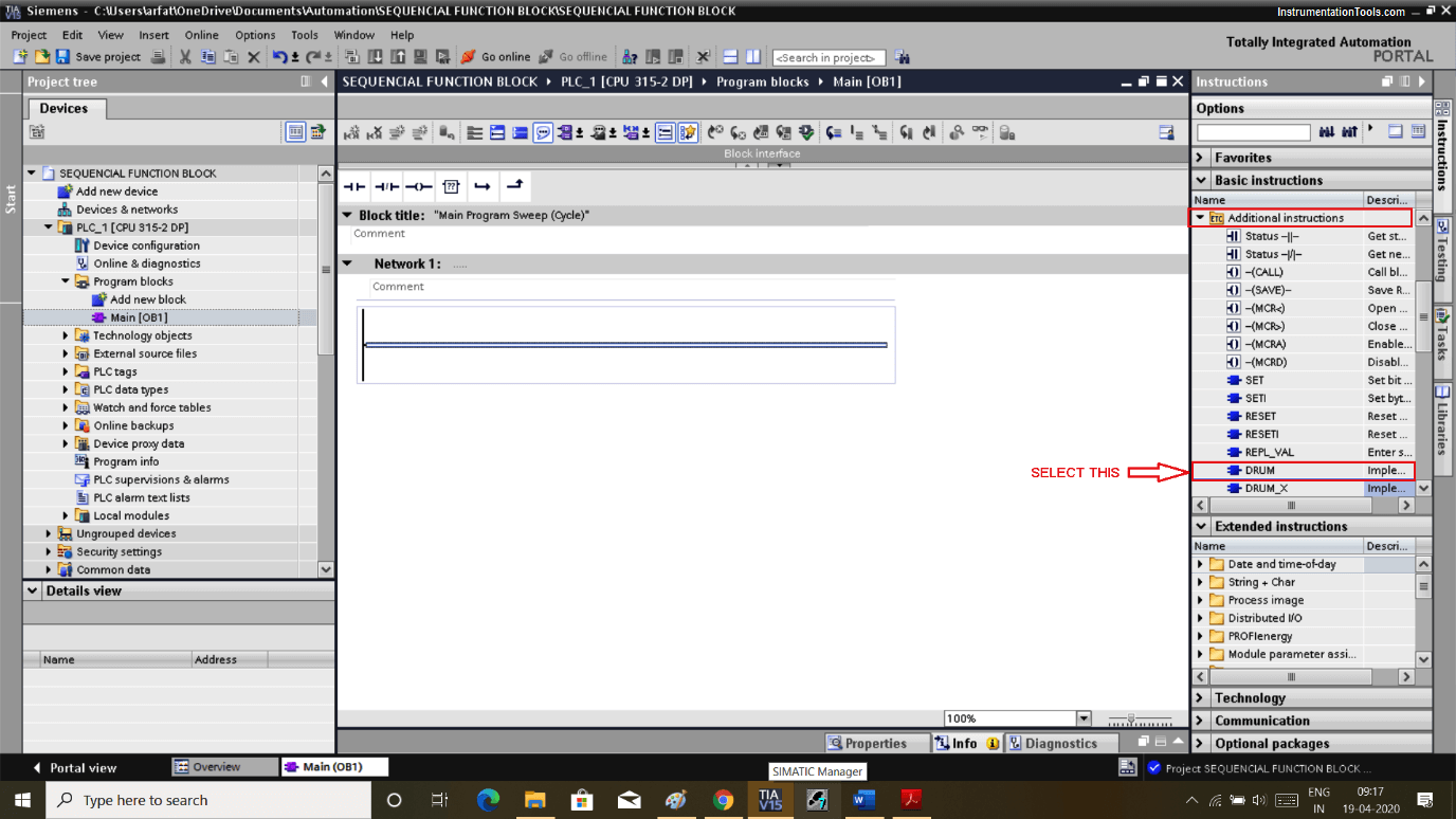 DRUM Instruction in Siemens PLC