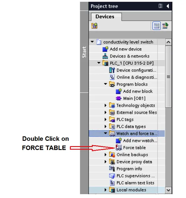 Force Table in Siemens PLC