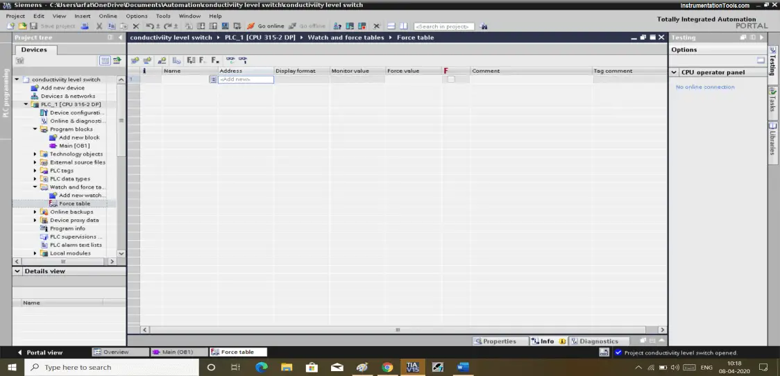 Force variable in PLC