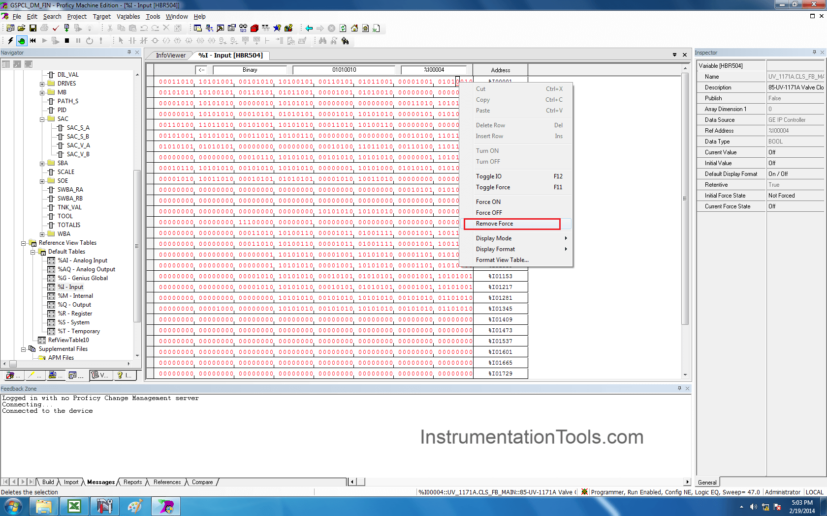 Remove Force Digital Inputs in PLC