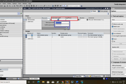 How to set password in Siemens HMI
