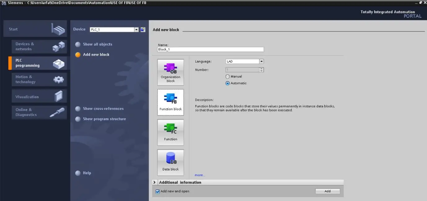 Open TIA PORTAL environment